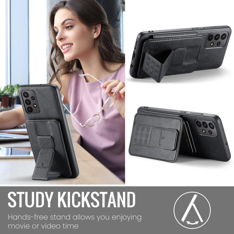 For Samsung Galaxy A53 5G Fierre Shann Oil Wax Cow Leather Card Holder Back Phone Case(Black)