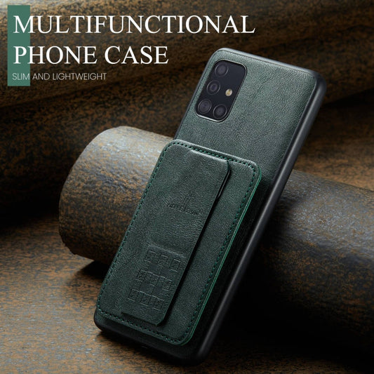 Pour Samsung Galaxy A71 4G Fierre Shann en cuir de vachette ciré porte-cartes coque arrière (Vert)