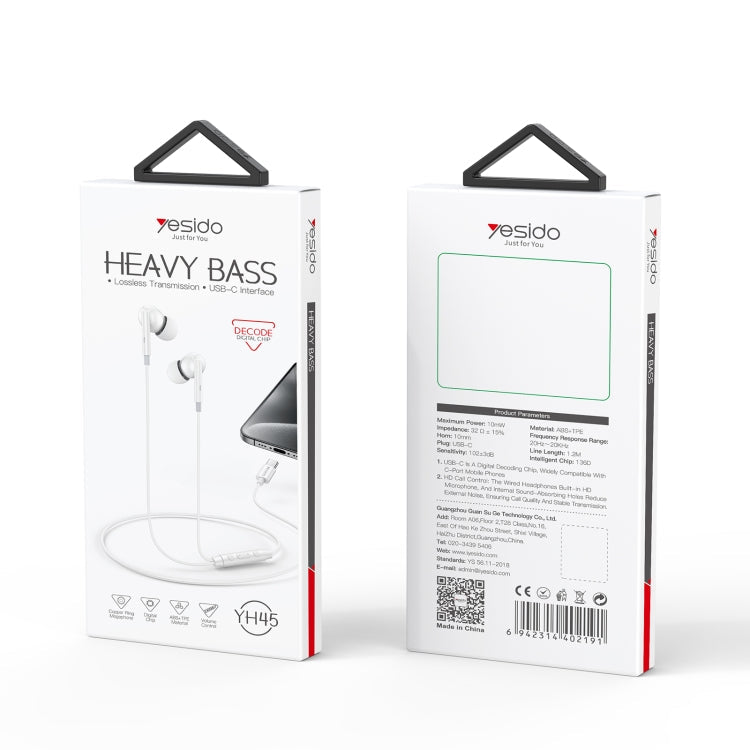 Yesido YH45 Digital Chip USB-C/Type-C Wired Earphone with Microphone(White)