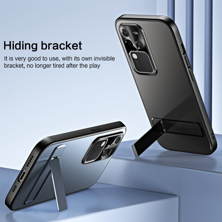 For vivo S18 Pro R-JUST RJ-61 Electroplating Frosted TPU + PC Phone Case with Holder(Grey)