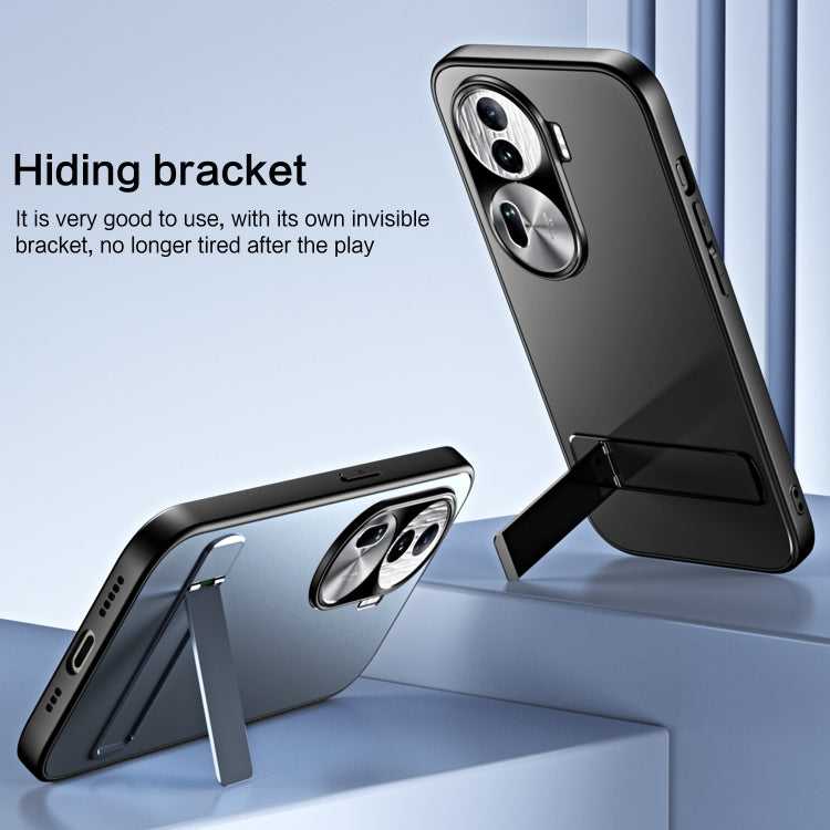 For OPPO Reno11 Global R-JUST RJ-61 Electroplating Frosted TPU + PC Phone Case with Holder(Silver)