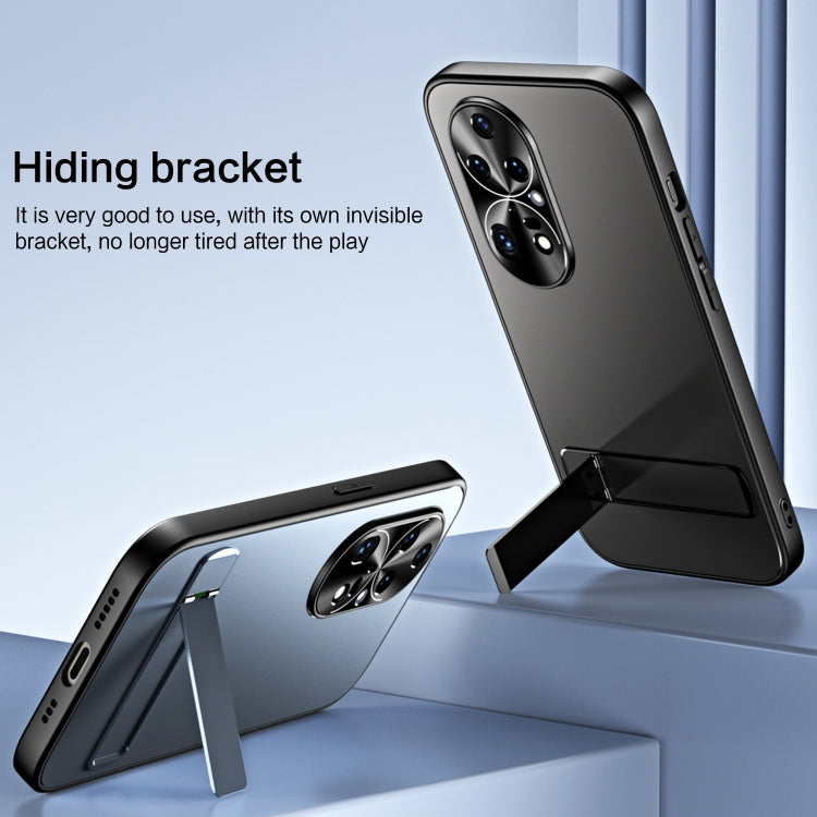 For Huawei P50 R-JUST RJ-61 Electroplating Frosted TPU + PC Phone Case with Holder(Grey)