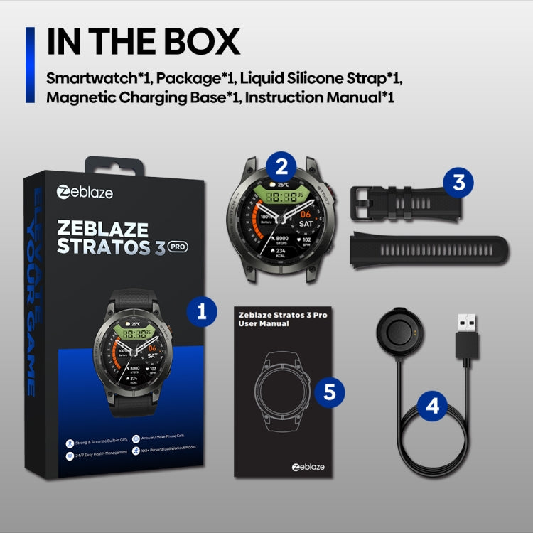 Zeblaze Stratos 3 Pro 1.43 inch AMOLED Screen Sports Smart Watch Support Bluetooth Call(Black)