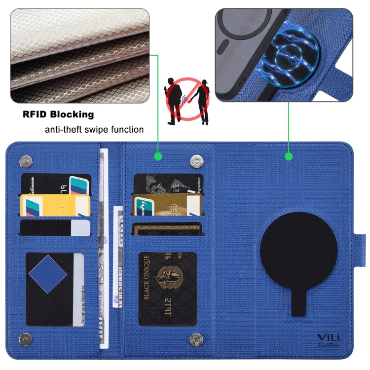 For iPhone 14 Plus ViLi GHA Series Shockproof MagSafe RFID Leather Attraction Horizontal Flip Phone Case(Blue)