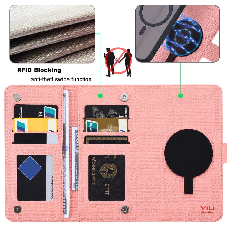 For iPhone 14 Pro Max ViLi GHA Series Shockproof MagSafe RFID Leather Attraction Horizontal Flip Phone Case(Pink)