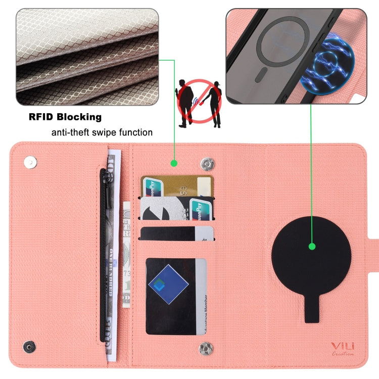 For Google Pixel 8 Pro ViLi GHB Series MagSafe Magnetic Zipper Leather Phone Case(Pink)
