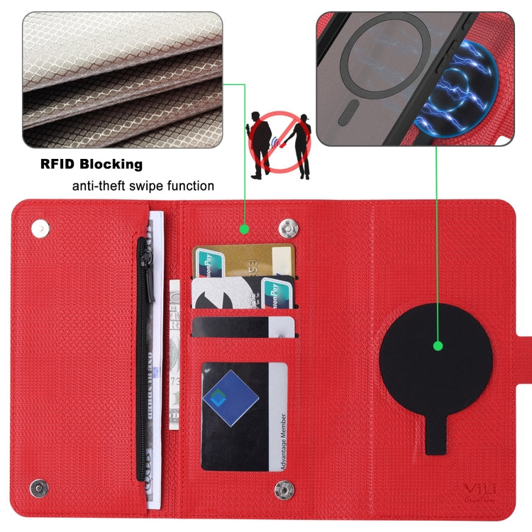 For Google Pixel 8 Pro ViLi GHB Series MagSafe Magnetic Zipper Leather Phone Case(Red)