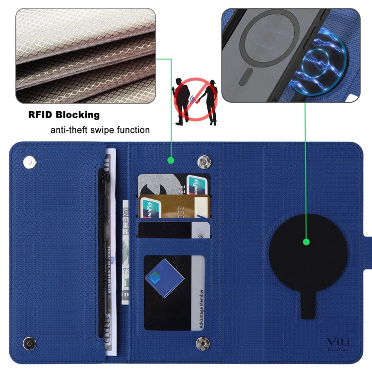 For Google Pixel 8 Pro ViLi GHB Series MagSafe Magnetic Zipper Leather Phone Case(Blue)