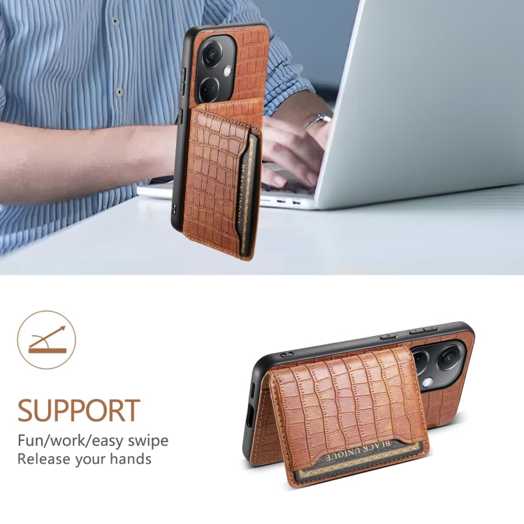 For OPPO K11 Crocodile Texture Card Bag Design Full Coverage Phone Case(Brown)