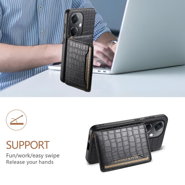 For OPPO K11 Crocodile Texture Card Bag Design Full Coverage Phone Case(Black)