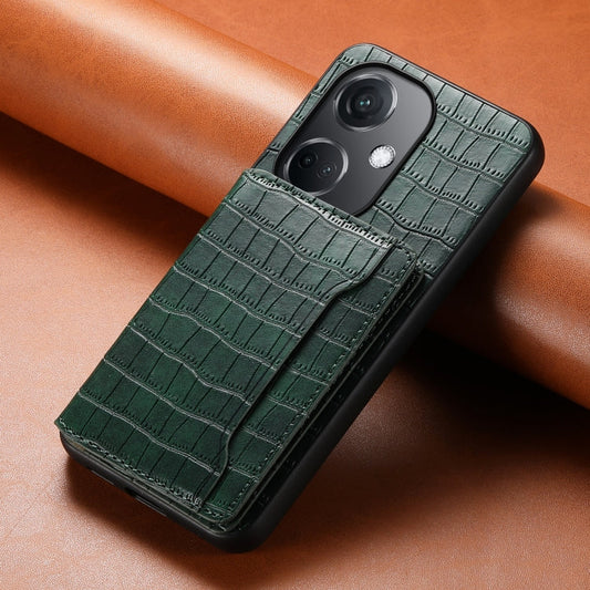 For OPPO K11 Crocodile Texture Card Bag Design Full Coverage Phone Case(Green)