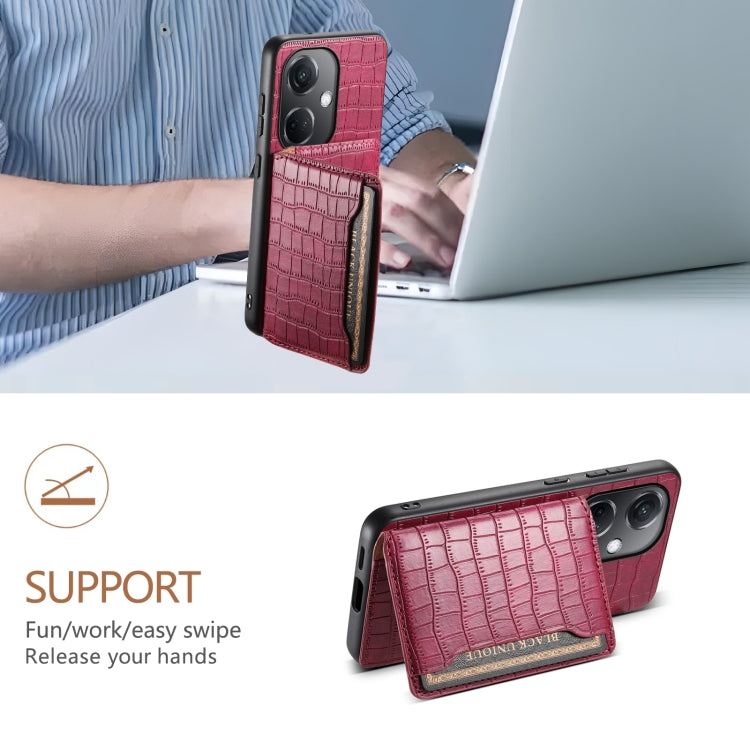 For OPPO K11 Crocodile Texture Card Bag Design Full Coverage Phone Case(Red)