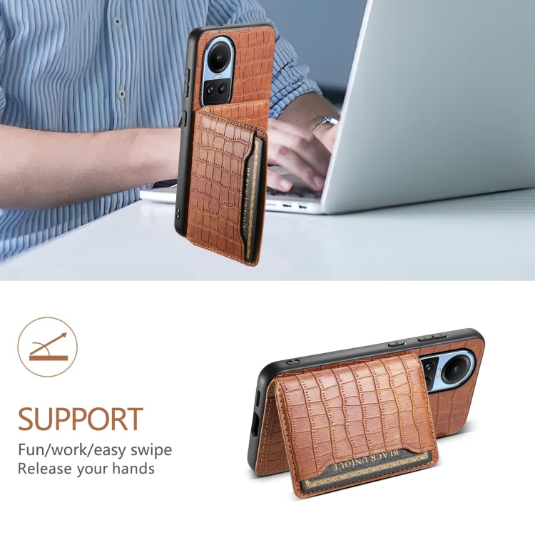 For OPPO Reno10 5G Global Crocodile Texture Card Bag Design Full Coverage Phone Case(Brown)