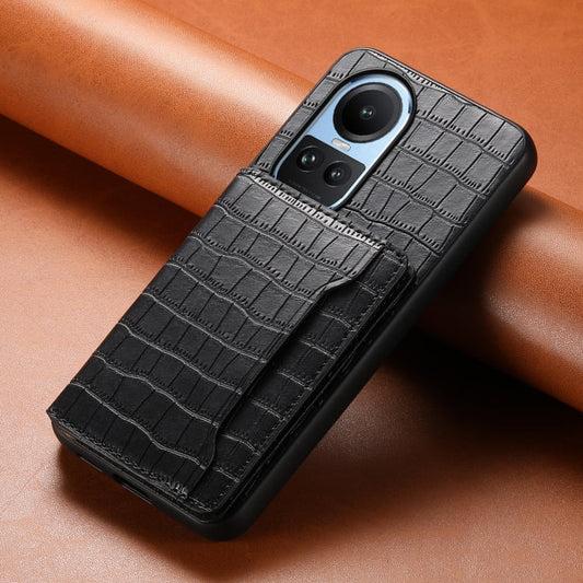 For OPPO Reno10 5G Global Crocodile Texture Card Bag Design Full Coverage Phone Case(Black)