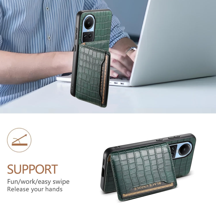 For OPPO Reno10 5G Global Crocodile Texture Card Bag Design Full Coverage Phone Case(Green)