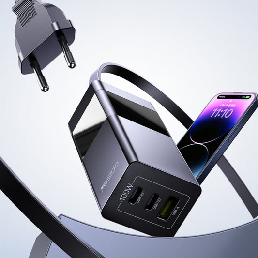Chargeur de bureau GaN Yesido YC58 100W 2 ports Type-C + USB avec 1 prise (prise UE)
