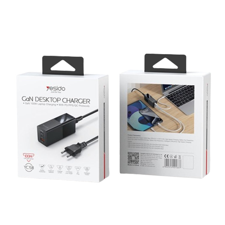 Yesido YC58 100W 2Type-C+USB Ports with 1 Socket Desktop GaN Charger(EU Plug)