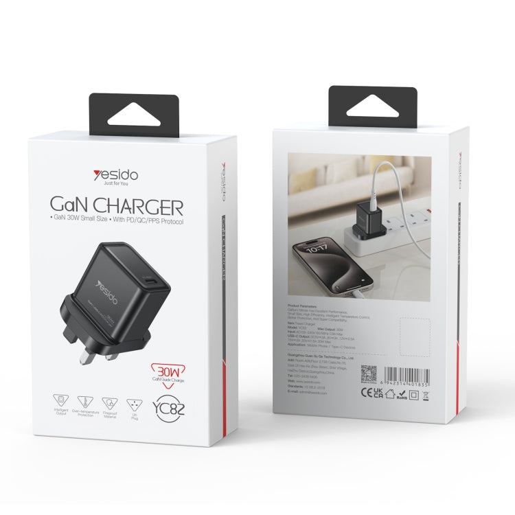 Chargeur rapide Yesido YC82 PD 30W USB-C/Type-C Interface GaN (prise britannique)