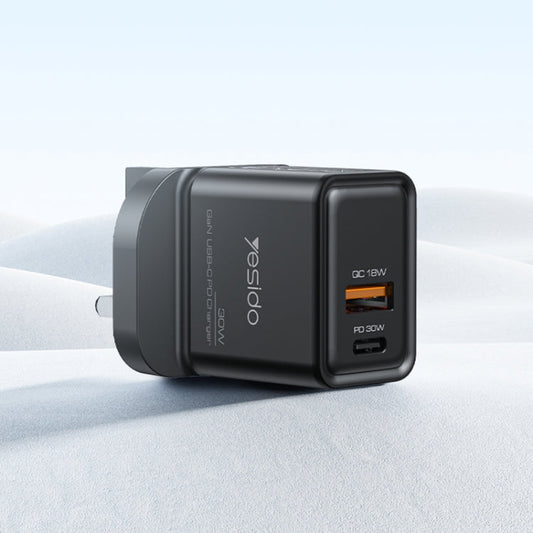 Chargeur rapide GaN Yesido YC83 PD 30W USB-C/Type-C + interface USB (prise britannique)