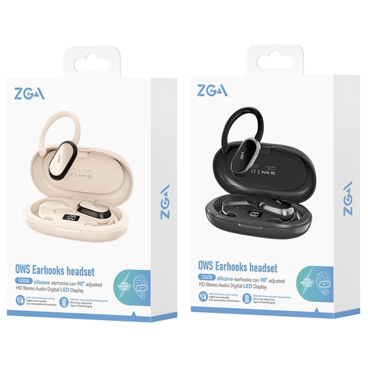 ZGA GS08 LED Digital Display Open Wireless Bluetooth Earphone(White)