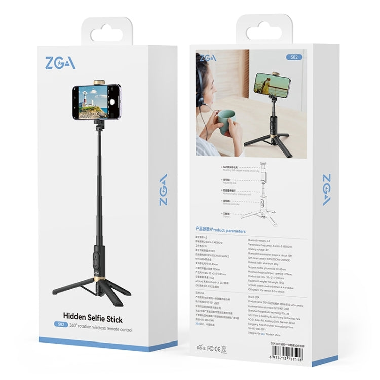 Télécommande Bluetooth ZGA S02 Trépied caché Perche à selfie (Noir)