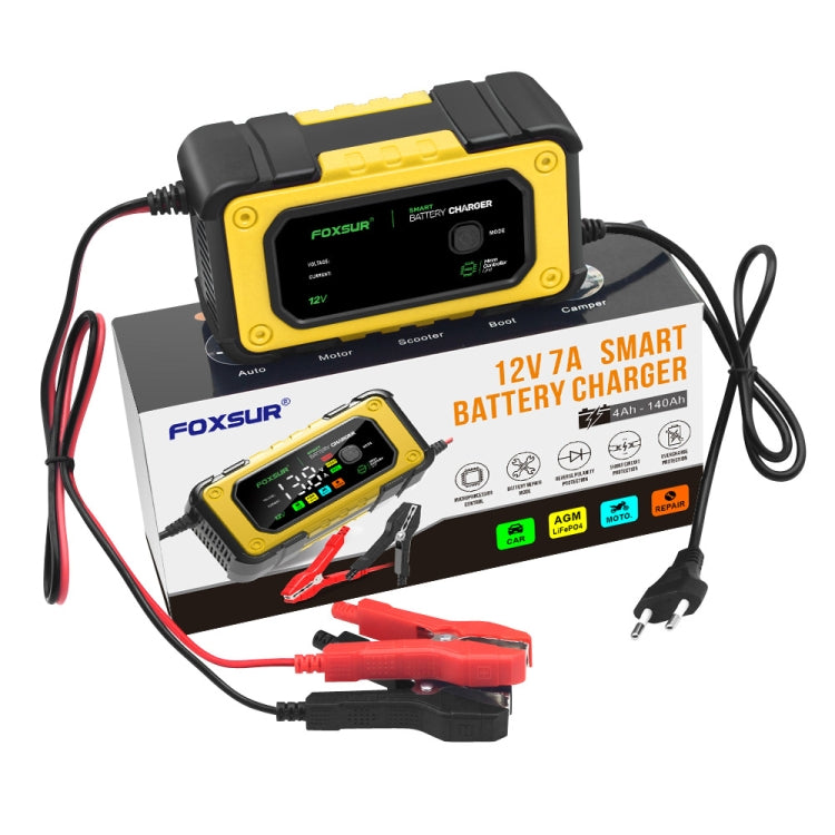 FOXSUR 7A 12V Car / Motorcycle Smart Battery Charger, Plug Type:UK Plug(Yellow)