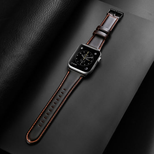 For Apple Watch SE 2022 40mm DUX DUCIS Business Genuine Leather Watch Strap(Coffee)