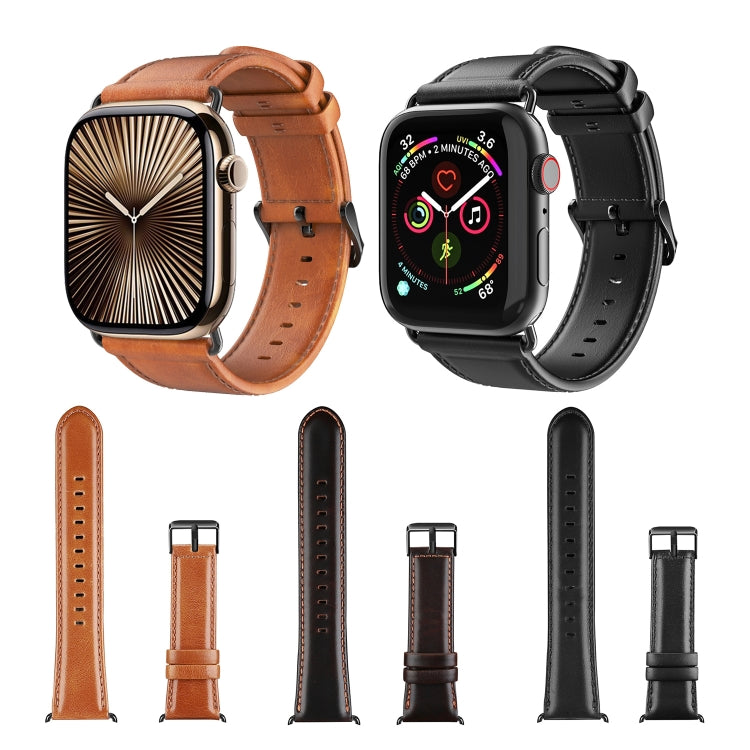 For Apple Watch Series 9 41mm DUX DUCIS Business Genuine Leather Watch Strap(Black)