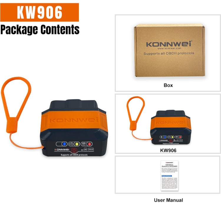 KONNWEI KW906 Bluetooth 5.0 Car OBD2 Scanner Support Android & iOS(Black Red)