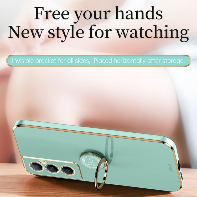 For Realme C65 XINLI Straight Edge 6D Electroplate TPU Phone Case with Ring Holder(Cherry Purple)