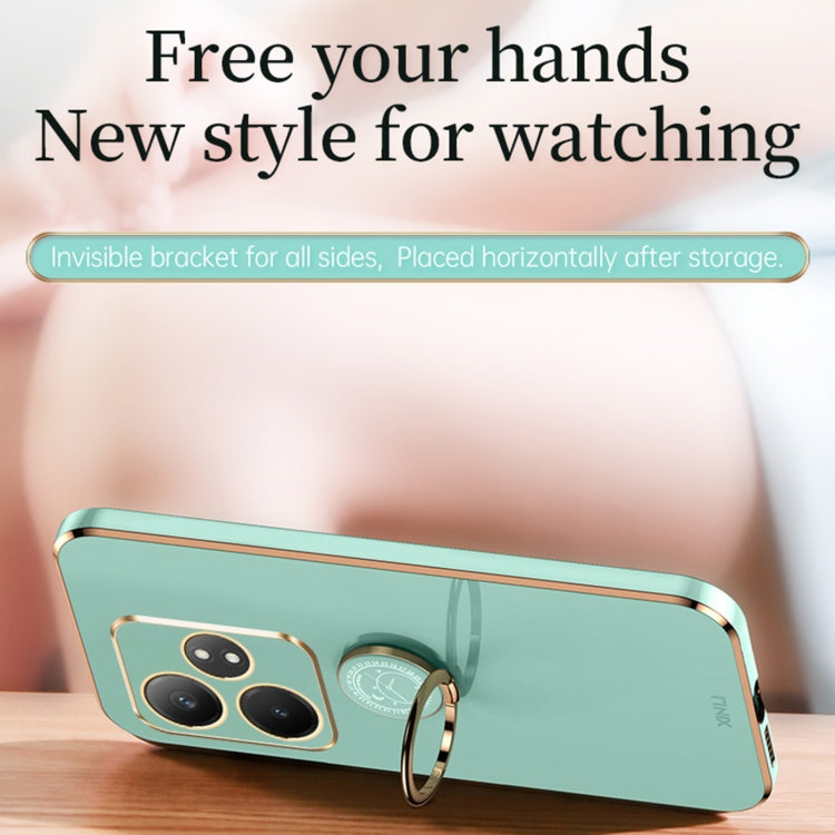 For Realme GT Neo6 XINLI Straight Edge 6D Electroplate TPU Phone Case with Ring Holder(Cherry Purple)