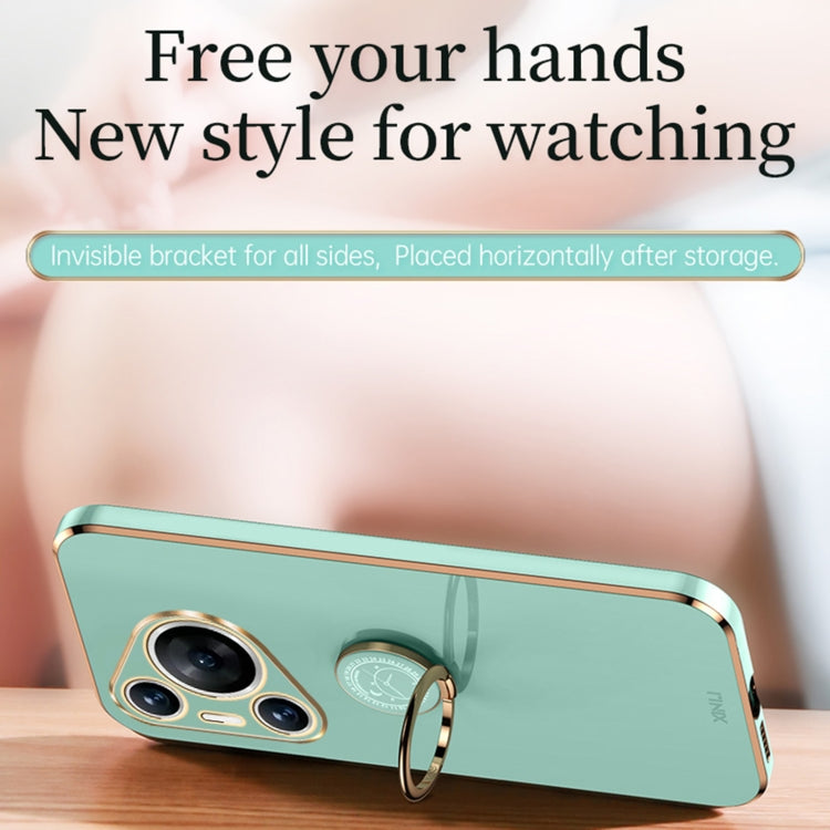 For Huawei Pura 70 XINLI Straight 6D Plating Gold Edge TPU Shockproof Case with Ring Holder(Mint Green)