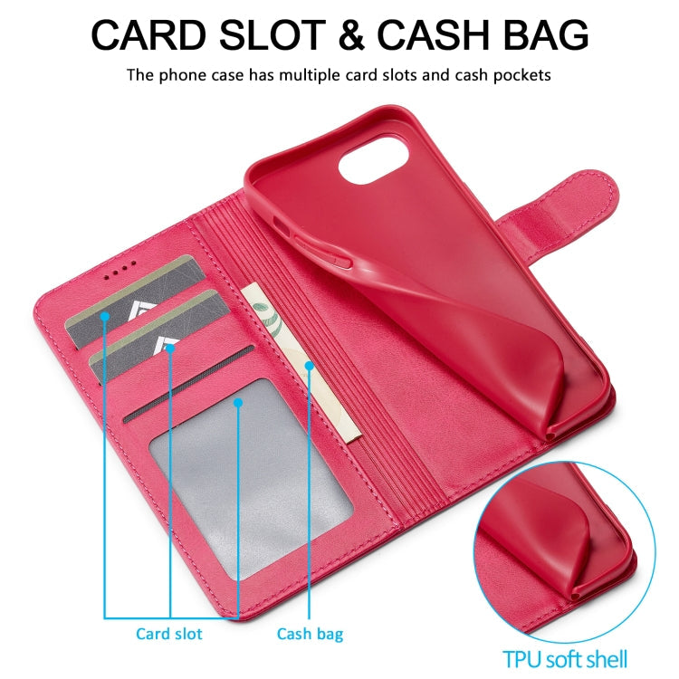 LC.IMEEKE Calf Texture Horizontal Flip Leather Case For iPhone 16e / 17e(Red)