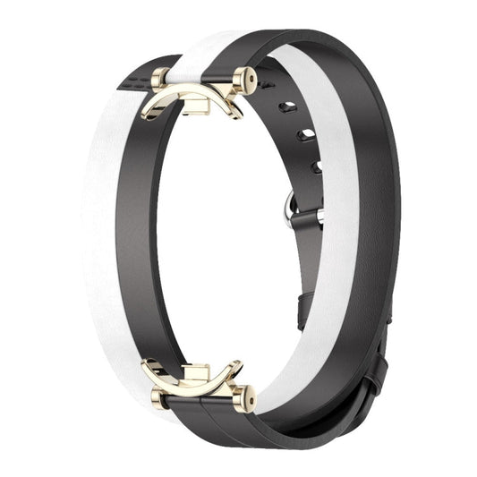 For Xiaomi Smart Band 10 / 9 / 8 Mijobs GT4 Dual-Loop Leather Watch Band(Black+White+Light Gold)