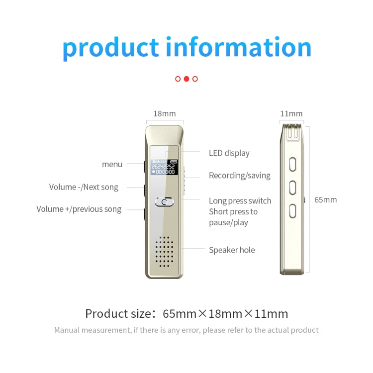 JNN Q7 Mini Portable Voice Recorder with OLED Screen, Memory:4GB(Gold)