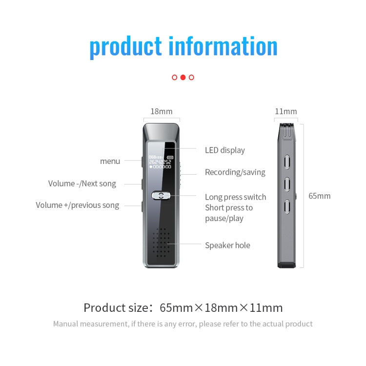 JNN Q7 Mini Portable Voice Recorder with OLED Screen, Memory:8GB(Metal Gray)