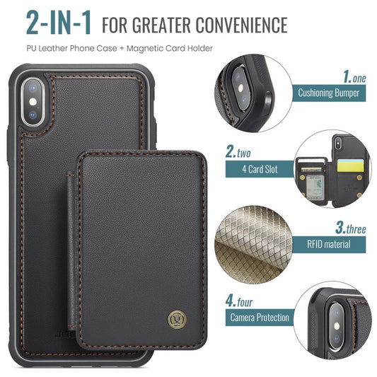 For iPhone X / XS JEEHOOD J05 Business Magnetic Style RFID Leather Phone Case(Black)