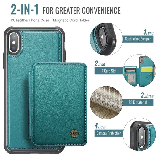 For iPhone X / XS JEEHOOD J05 Business Magnetic Style RFID Leather Phone Case(Blue Green)