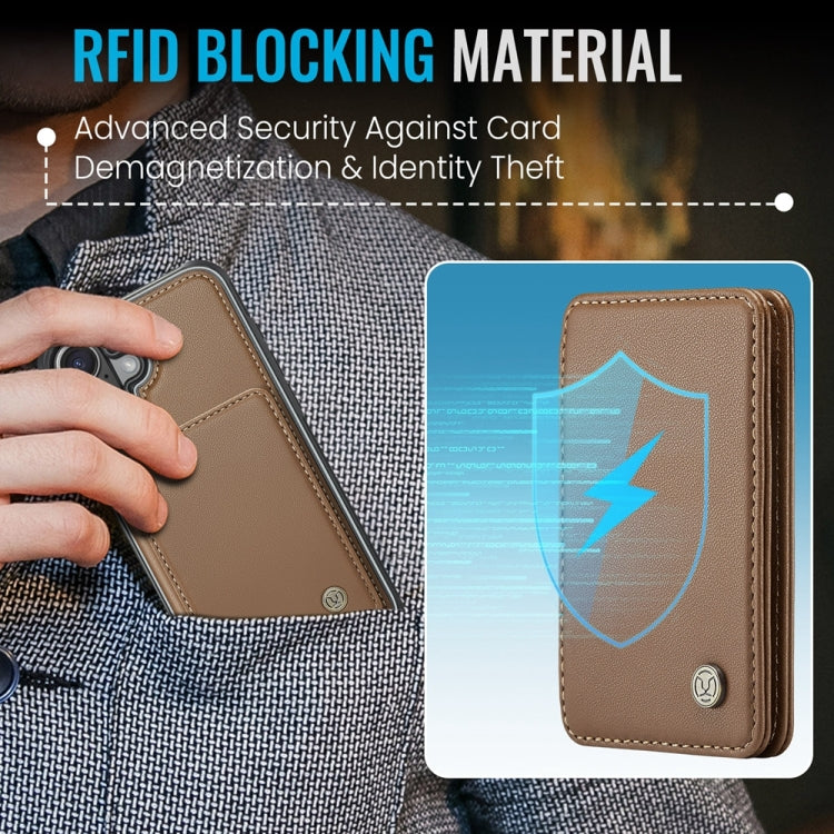 For iPhone 16 JEEHOOD J05 Business Magnetic Style RFID Leather Phone Case(Brown)