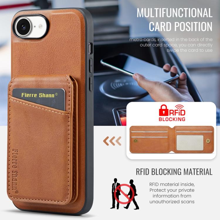 For iPhone 17e / 16e Fierre Shann Cowhide Vertical Flip Magnetic Card Holder Phone Case(Brown)