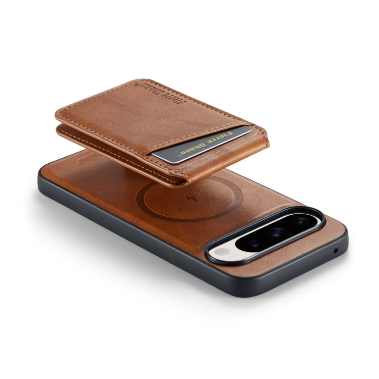 Pour étui de téléphone Google Pixel 9 Fierre Shann en cuir de vachette à rabat vertical magnétique avec porte-cartes (marron)