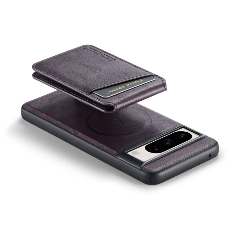 For Google Pixel 8 Fierre Shann Cowhide Vertical Flip Magnetic Card Holder Phone Case(Purple)