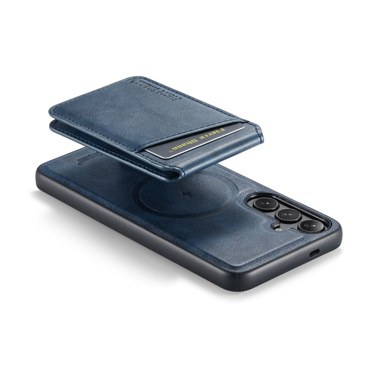 Pour Samsung Galaxy S24+ 5G Étui de téléphone Fierre Shann en cuir de vachette à rabat vertical magnétique avec porte-cartes (Bleu)