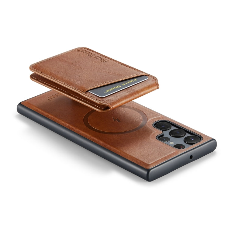 For Samsung Galaxy S22 Ultra 5G Fierre Shann Cowhide Vertical Flip Magnetic Card Holder Phone Case(Brown)