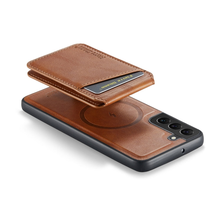 For Samsung Galaxy S22+ 5G Fierre Shann Cowhide Vertical Flip Magnetic Card Holder Phone Case(Brown)