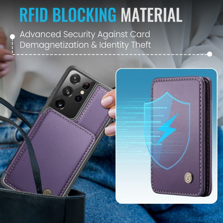 For Samsung Galaxy S21 Ultra 5G JEEHOOD J05 Business Magnetic Style RFID Leather Phone Case(Purple)