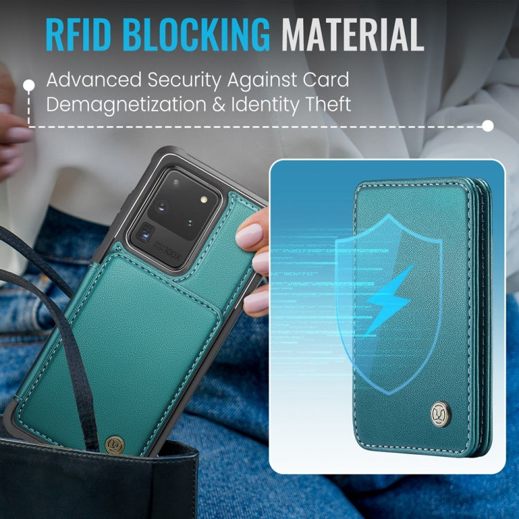 For Samsung Galaxy S20 Ultra 5G JEEHOOD J05 Business Magnetic Style RFID Leather Phone Case(Blue Green)