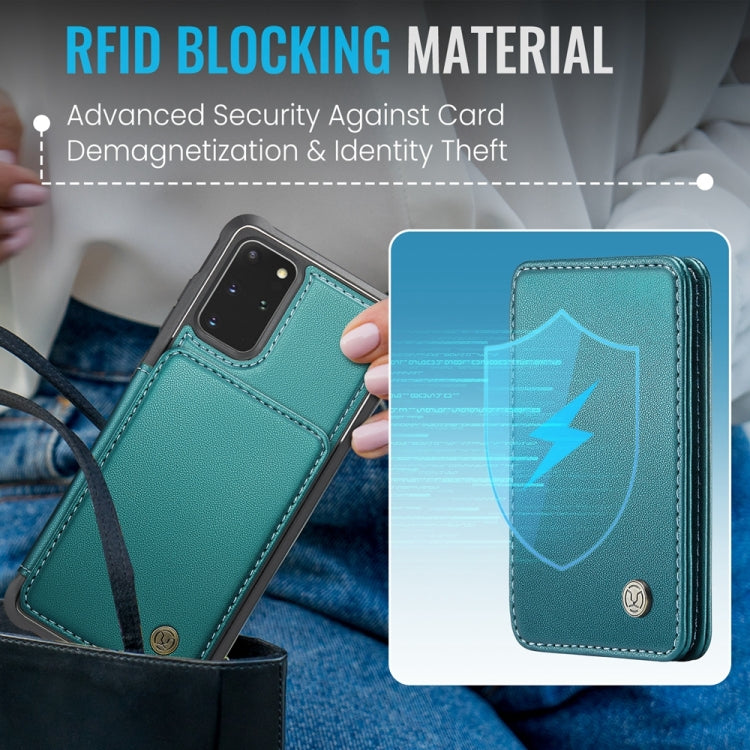 For Samsung Galaxy S20+ 5G JEEHOOD J05 Business Magnetic Style RFID Leather Phone Case(Blue Green)