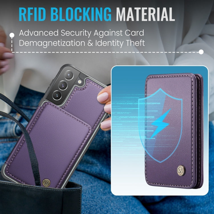 For Samsung Galaxy S21+ 5G JEEHOOD J05 Business Magnetic Style RFID Leather Phone Case(Purple)