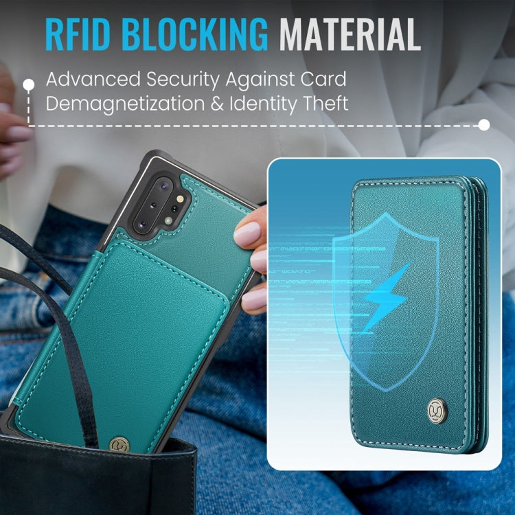 For Samsung Galaxy Note10+ 5G JEEHOOD J05 Business Magnetic Style RFID Leather Phone Case(Blue Green)
